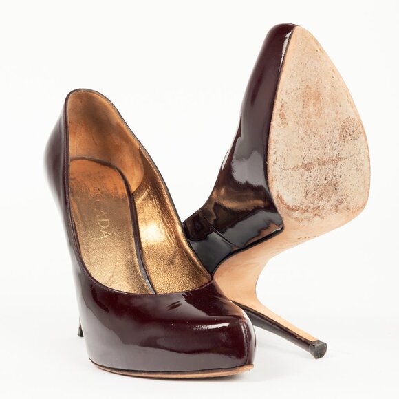 Escada Burgundy Patent-Leather Pointed-Toe Platform Pumps - Picture 4 of 8